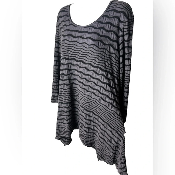 Tianello By Steve Barraza Blouse Top Gray Striped 3/4 Sleeve Round Neck Size‎ M - Picture 3 of 6